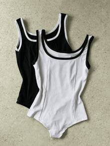 3D Ribbed Tank Top Bodysuit In 2-Color Anarruga Fabric - Multicolor - View 1