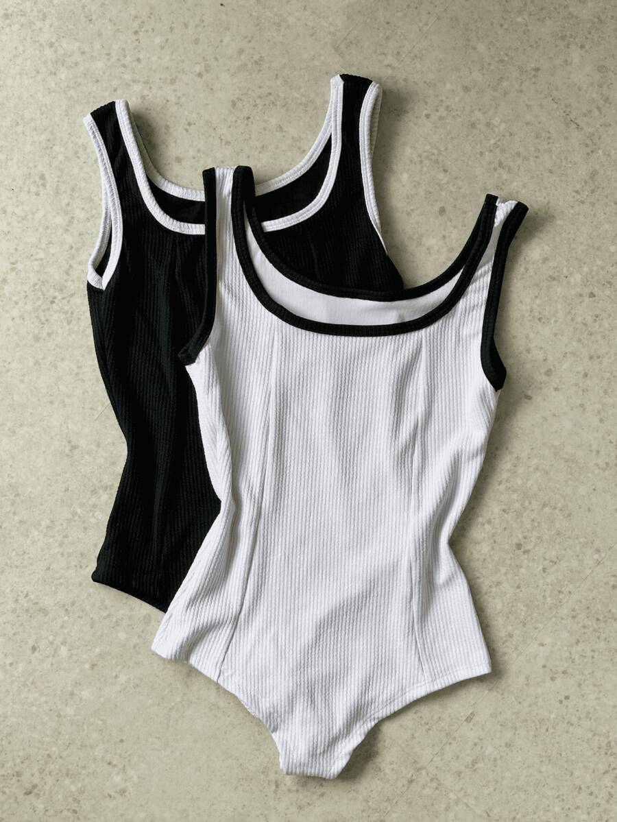 3D Ribbed Tank Top Bodysuit In 2-Color Anarruga Fabric - Multicolor - View 1