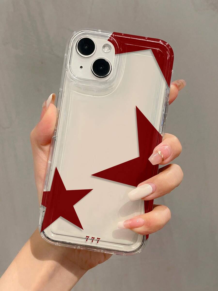 1 pieza Funda de teléfono a prueba de golpes con cojín de aire y patrón de estrella roja, compatible con iPhone 16, 15, 14, 13, 12, 11 Pro Max, resistente al agua, a las caídas y a los arañazos