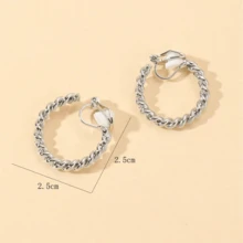 Minimalist Clip-On Earrings, Fake Piercing Ear Jewelry Accessories For Women And Girls, Suitable For Daily Wear - Silver - View 2