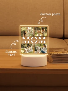 1 Customized Acrylic Photo Night Light, Customized Photo Logo, Personalized Plastic Base Light For Customized Photos, Customized Text Decoration Light, Dinosaur Logo Gift, 1 High-Quality Customized, Personalized, Unique Ideal Gift For Her Boyfriend, Girlfriend's Anniversary, Valentine's Day, Mother's Day Birthday, Children's Day, Father's Day, Graduation Ceremony, Wedding, Family Living Room, Home
