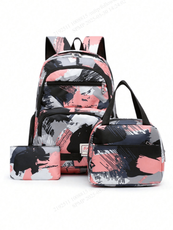 3pcs Colorblock Backpack Set, Suitable For Girls Kindergarten Elementary Middle School Backpack, High Capacity Bookbag And Lunch Tote Bag, Suitable For Graduate, Teenager, College Freshman/Sophomore/Junior/Senior Students, Great For Travel And Back To School, Lightweight & Spacious
