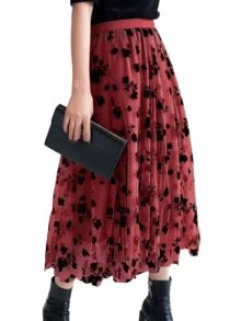 Saia de Tule adulta da moda feminina comprida longa para festa - Vinho - Visão 1
