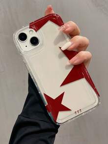 1 pieza Funda de teléfono a prueba de golpes con cojín de aire y patrón de estrella roja, compatible con iPhone 16, 15, 14, 13, 12, 11 Pro Max, resistente al agua, a las caídas y a los arañazos