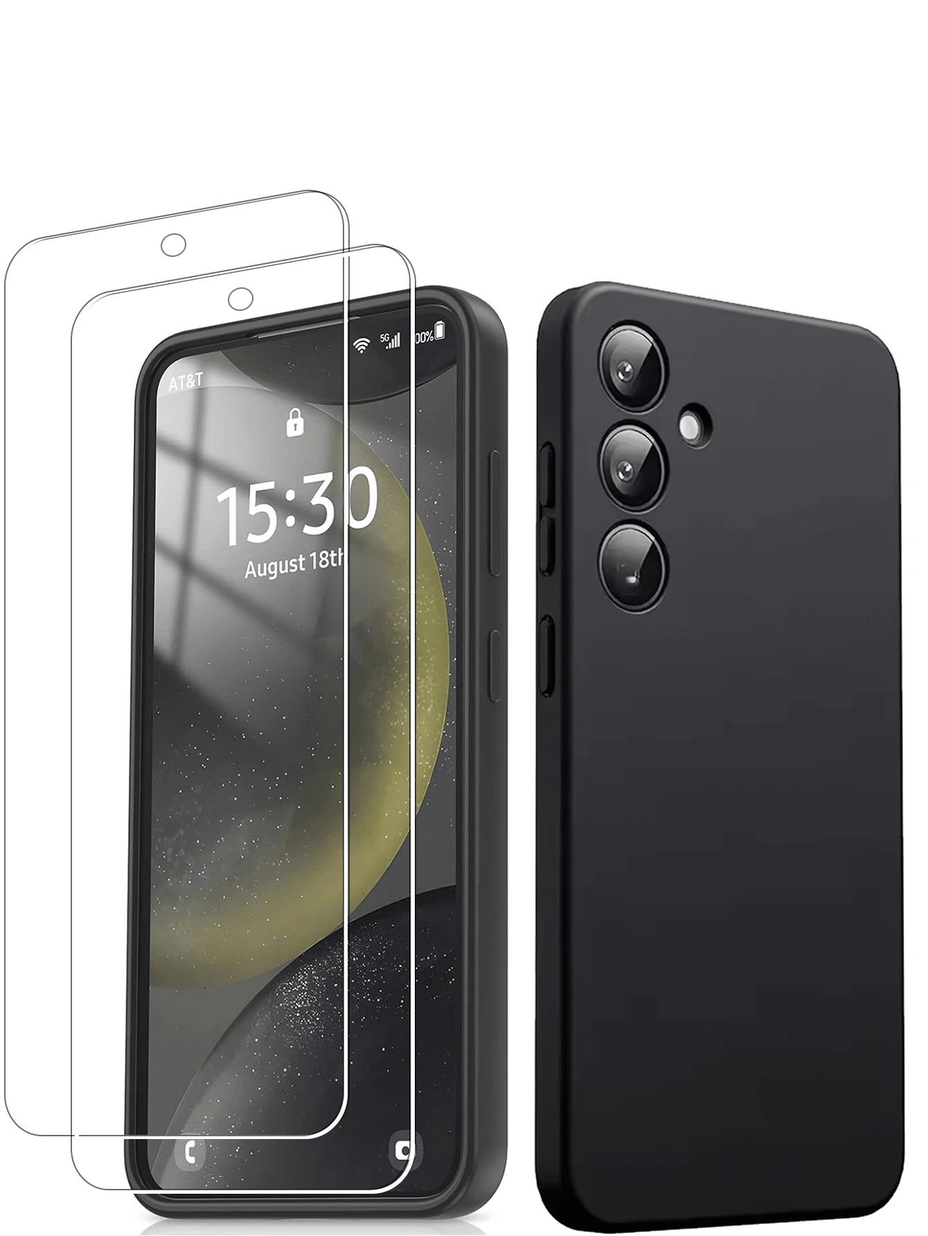 2 películas protetoras de tela de alta definição antirriscos com reconhecimento de impressão digital, compatíveis com celulares Galaxy; 1 capa de celular em TPU, compatível com celulares Galaxy, macia, absorvente de impacto, à prova d'água e resistente a quedas. Versão internacional, não a versão nacional. - 2+1 - Ver 1