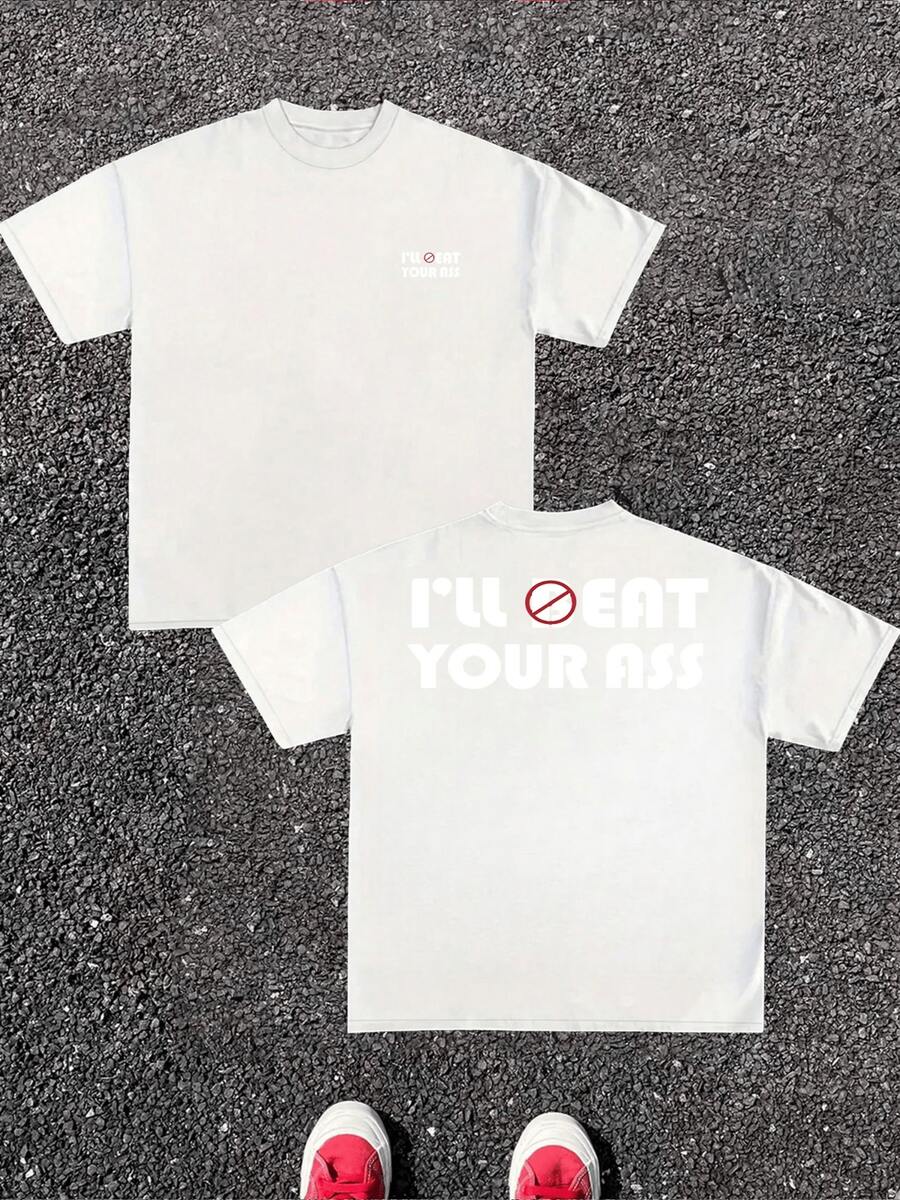 Funny Sarcastic Graphic Print I'll Beat Your Ass 100% Cotton 1pcs Men's Casual 220g TShirt - White - View 1