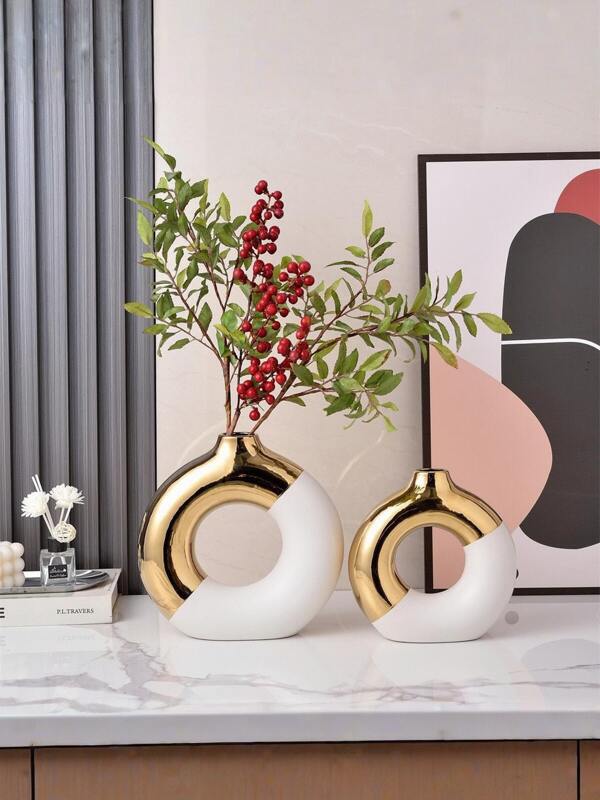 1 Set Ceramic Large Flower Vase For Dry Flower Decor, Living Room, Dining Room, Home, Study Room, Bookshelf, Home Decoration, Suitable As Birthday Or Housewarming Gift For Family And Friends