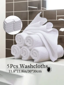 5 piezas Toalla facial blanca sencilla, toalla libre de pelusa para hotel, toalla facial suave y absorbente, suministros de baño