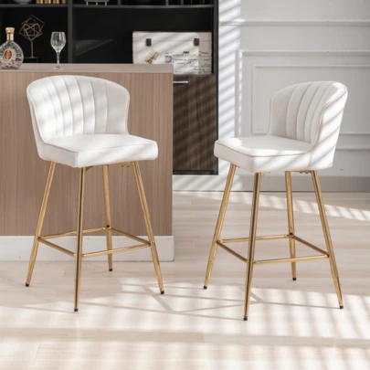  Chairus Barstools Kitchen Set Of 2 Counter Bar Stools Velvet High Stool Chair With Metal Legs