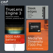 CMF By Nothing Phone 2 Pro 白色，6.77 英寸屏幕，5000mAh 电池，120Hz 柔性 AMOLED 显示屏，四摄像头系统，7.8 毫米光滑边缘设计，游戏网络增强，蓝牙 5.3，IP54