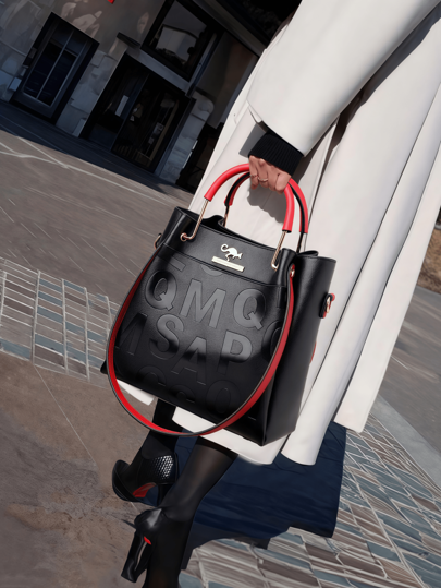 مجموعة حقيبة الأم والابنة باللونين الأسود والأحمر الكلاسيكية، بطراز رجعي، تتضمن حقيبة يد، حقيبة كتف، حقيبة تسوق كبيرة، هدية راقية وأنيقة للسيدات متوسطات العمر، سعة كبيرة للتنقل اليومي والتسوق واسفار شنطه جامعه شنط جامعات شنطة ظهر للسفر حقيبه جامعه