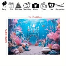 1 pieza Fondo fotográfico del mundo submarino - Fondo versátil de castillo subacuático y arrecife de coral para tema de sirena, fiesta de cumpleaños y decoración de eventos, mantel, cortinas, sin electricidad requerida, primavera/verano