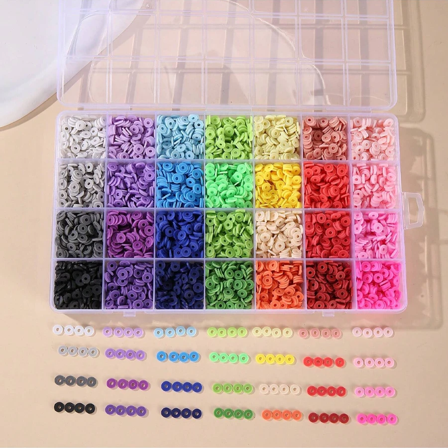 1 Box Clay Beads For Bracelet Making Kit 28 Colors 6mm Width Flat Round Polymer Clay Spacer Heishi Beads For DIY Jewelry Making Crafts