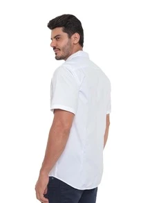 Rand paul Men's Plain Slim Fit Short Sleeve Dress Shirt With Pocket - 白黑色 - 查看 7