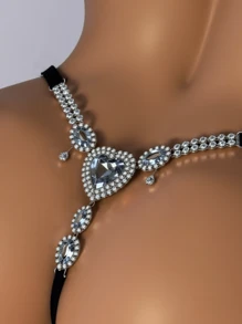 2025 Nova Calcinha Elástica com Borla de Cristal Vermelho, Conjunto de Corpo Maiô Bikini Ajustável com Strass para Mulheres, Lingerie Íntima