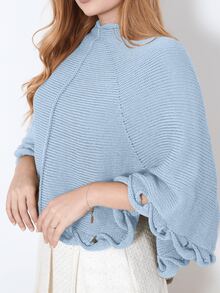 Knitted Poncho With Wave Detail - 霧霾藍 - 查看 5