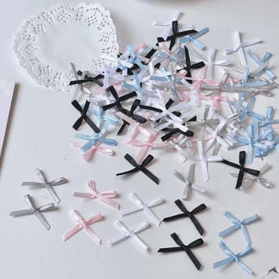 100 件芭蕾风格可爱迷你丝带蝴蝶结，甜美女孩 DIY 服装和发饰装饰材料