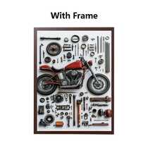 1PC Optional Frame Canvas Posters - Detailed Motorcycle Parts Drawing Art Decoration - Red Chopping Motorcycle With Realistic Metal Parts - Home Decoration Wall Arts, Perfect Wall Decoration - Ideal Gift For Mechanicians And Motorcycle Enthusiasts