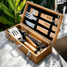 Personalized 5pcs BBQ Tool Set (With Wooden Box) - Custom Engraving