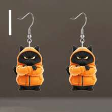 Cartoon Black Cat Coffee Cup Acrylic Earrings - Lightweight, No Electroplating, Fashionable Accessory For Everyday And Party Occasions - Ideal Gift For Family And Friends