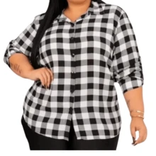 Plus Size Viscose Plaid Shirt. - trắng - Xem 2