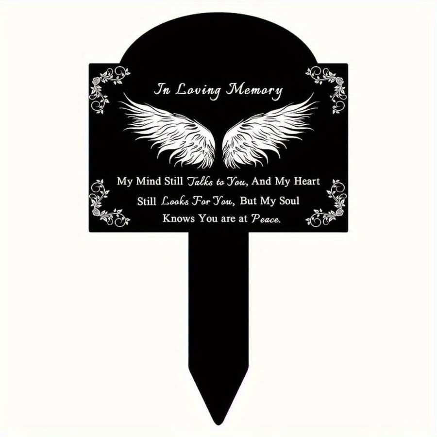 1 pieza Estaca de jardín conmemorativa negra, Placa conmemorativa de acrílico, Estaca de jardín conmemorativa negra, Estaca de condolencia para cementerio, Decoración impermeable para cementerio en el patio exterior - Multicolor - Ver 1