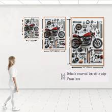 1PC Optional Frame Canvas Posters - Detailed Motorcycle Parts Drawing Art Decoration - Red Chopping Motorcycle With Realistic Metal Parts - Home Decoration Wall Arts, Perfect Wall Decoration - Ideal Gift For Mechanicians And Motorcycle Enthusiasts