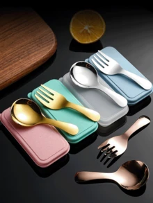 Set di posate portatile in acciaio inossidabile 3 pezzi, in acciaio inossidabile 304, posate pieghevoli con scatola di conservazione, inclusi forchetta, cucchiaio e scatola di conservazione - perfetto per ufficio, cucina, picnic, campeggio e attività all'aperto, e anche un bel regalo per le vacanze, adatto come regalo di Natale o per il ritorno a scuola.