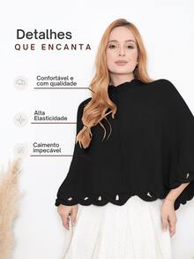 Women's Poncho Coat Knit Cape Elegant Blouse Winter Cold Warm Marrie Knit - 黑色 - 查看 2