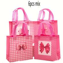 6/12pcs/Set Reusable Non-Woven Fabric Pink Bow Pattern Gift Bags, Suitable For Wedding, Birthday Party, Gifts, Mother's Day Preferred Packaging - Multicolor - View 10