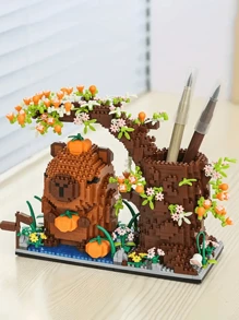 1 pieza Soporte para bolígrafos de bloques de construcción con diseño de Capibara/Panda, Modelo de bloques de construcción creativos y educativos, Organizador multiusos para oficina y belleza, Regalo de cumpleaños perfecto