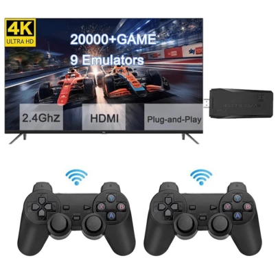 Consola Retro TV Game Stick 4K / 20,000+ Juegos Integrados / Control Inalámbrico Dual 2.4G / HD / 64GB / Plug & Play