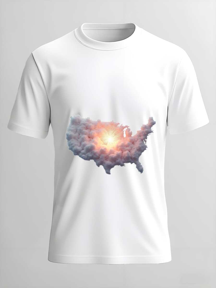 Camiseta Serene Sky USA Cloudscape - Camiseta gráfica de fuegos artificiales de ensueño - Blanco - Ver 1