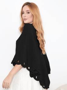 Women's Poncho Coat Knit Cape Elegant Blouse Winter Cold Warm Marrie Knit - 黑色 - 查看 3