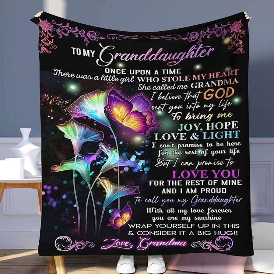 [Everyday Comfort] Granddaughter Gift Flannel Blanket - Ultra Soft And Cozy Throw Blanket With Warm Butterfly And Floral Patterns, Suitable For Sofa Or Bedroom, High-Quality Printed 100% Polyester Fleece