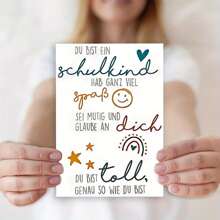 1Pc Creative German Back To School Card For Daughter, Son - "Du Bist Ein Schulkind" With Stars, Rainbow Design, Smooth Front & Back, High Quality, Perfect For New School Year Greetings, School Supplies Card | Playful Design | Smooth Texture