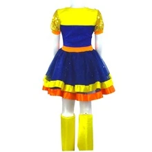 bonito vestido para niña tricolor con botas y moño de lentejuela para lucir un estilo dulce - dorado/azul - Ver 3