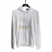 Puma Gold Logo Hooded Sweatshirt, Casual Training Knit Pullover, Graphic Sweatshirt - White - View 7