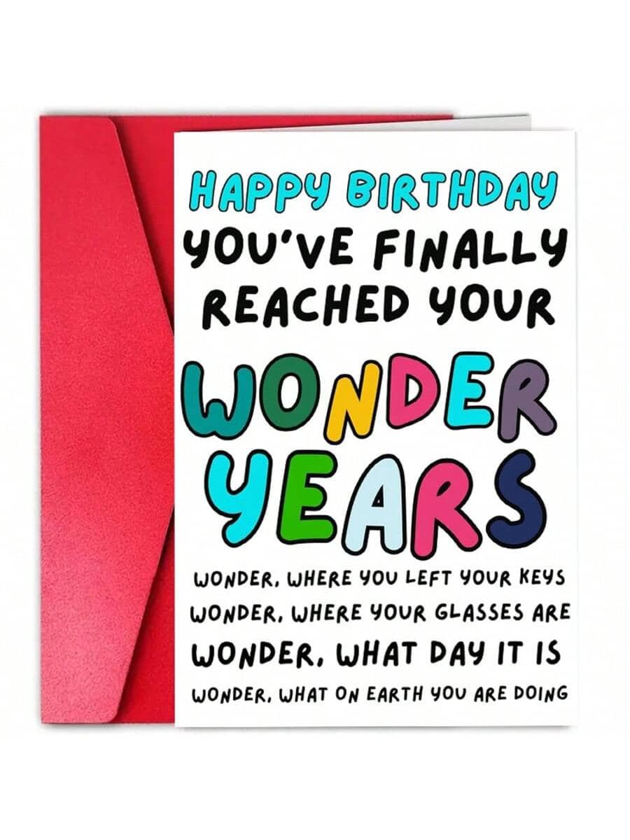 1Pc Funny Birthday Card With Red Envelope Humorous Greeting Card For 40th, 50th, 60th, 70th Birthday Celebrations Playful Design, Colorful Text, Birthday Party Suppliesschool Supplies,Back To School