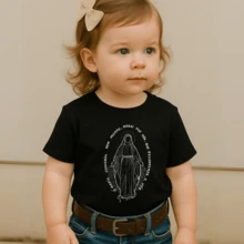 Children's Cotton T-Shirt Print Our Lady Of Graces Catholic Devotional Cute Children's Agro Country Girl Cowgirl - 黑色 - 查看 1