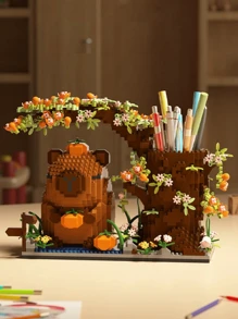 1 pieza Soporte para bolígrafos de bloques de construcción con diseño de Capibara/Panda, Modelo de bloques de construcción creativos y educativos, Organizador multiusos para oficina y belleza, Regalo de cumpleaños perfecto