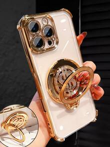 Luxury Electroplated Transparent Gold Phone Case, Creative Dollar Sign Holder, Rhinestone Shiny Y2K Style, Shockproof, New Summer Fashion Silicone Soft Protective Case Compatible With Iphone 16/16E/15/14/13/12/11/X/XS/XR/8/7 Plus/Pro/Max/Mini, Galaxy S24/S25 Ultra, Compatible With Xiaomi Redmi, Honor, OPPO Reno, MOTO Infinix Women 2025 - Gold - View 2