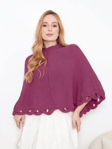 Women's Poncho Coat Knit Cape Elegant Blouse Winter Cold Warm Marrie Knit - 玫瑰紅 - 查看 3