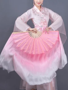 1 件女式肚皮舞扇子，长款渐变仿丝扇，舞蹈表演扇，人造丝扇，中国风表演练习扇，适合舞台表演和晨练 - 彩色 - 查看 9