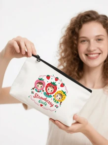 1pc Strawberry Cute Girl Canvas Storage Bag Cosmetic Bag Snack Bag Charging Cable Storage Bag Coin Purse Handbag, Daily Necessities Storage Bag, Travel Storage Bag, School Supplies Storage Bag, Sundries Storage, Car Storage, Sanitary Napkin Storage Bagtravel Essentials For Vacation Summer Holiday Back To School School Stuff Bag For School Travel Bag For Women Makeup Bag For Travel