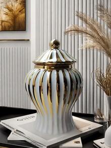 1 Vase en céramique de luxe européen, bocal de rangement général. Décoration de table pour la maison, le salon, l'entrée, la chambre d'hôtel. Vase à fleurs, vase en verre, décoration de pièce - Multicolore - Voir 11