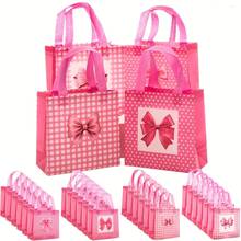 6/12pcs/Set Reusable Non-Woven Fabric Pink Bow Pattern Gift Bags, Suitable For Wedding, Birthday Party, Gifts, Mother's Day Preferred Packaging - Multicolor - View 1