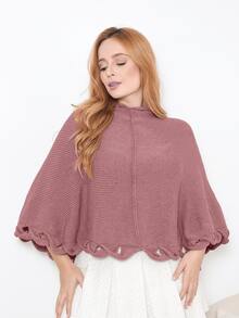 Women's Poncho Coat Knit Cape Elegant Blouse Winter Cold Warm Marrie Knit - 勃根地 - 查看 6