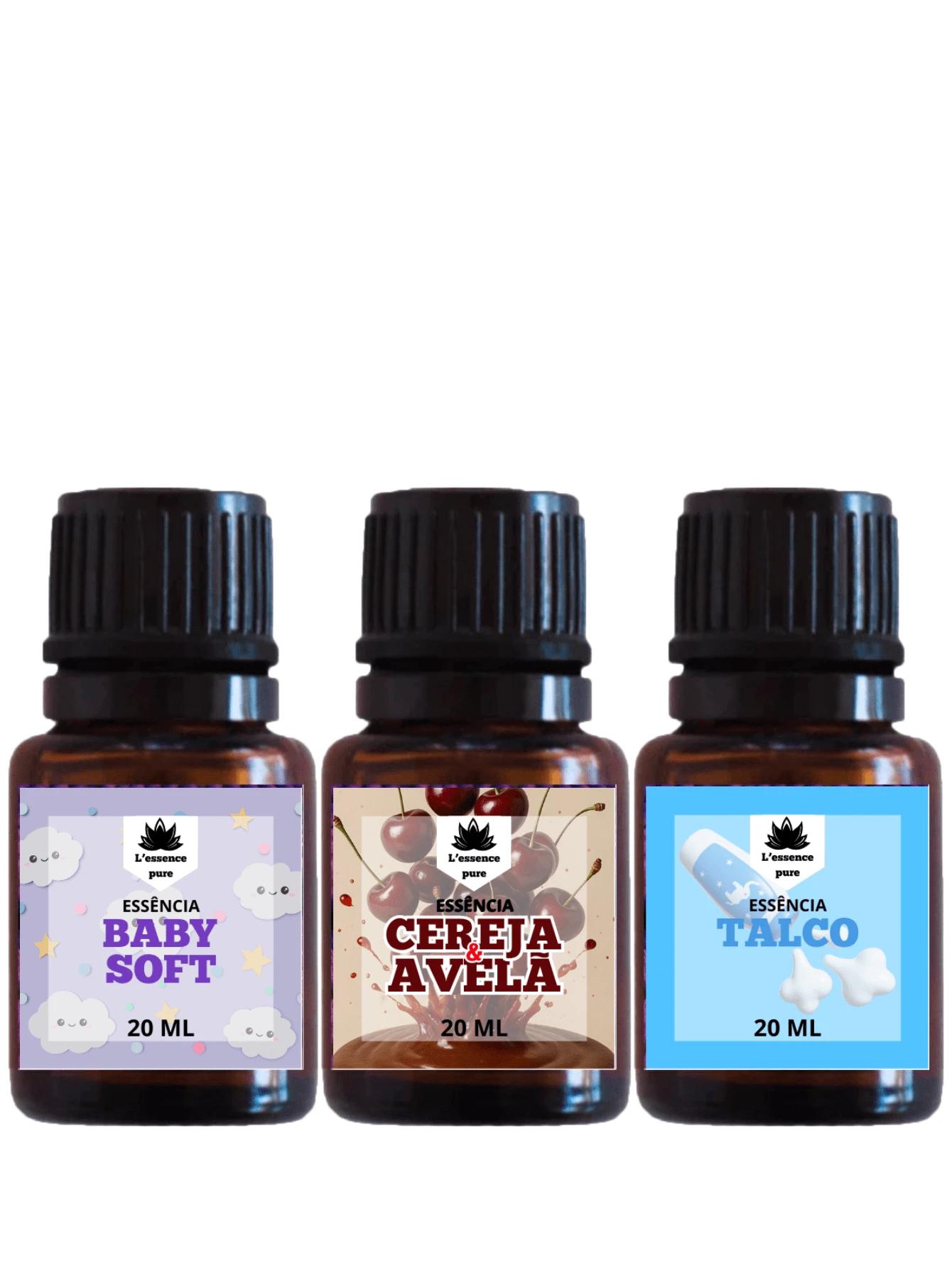 kit com 3 essências 20ml | Cereja e Avelã, Baby Soft e Talco| Ideal para ambientes pequenos - 20ML - Visão 1