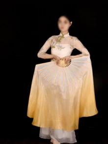 1 件女式肚皮舞扇子，长款渐变仿丝扇，舞蹈表演扇，人造丝扇，中国风表演练习扇，适合舞台表演和晨练 - 彩色 - 查看 5